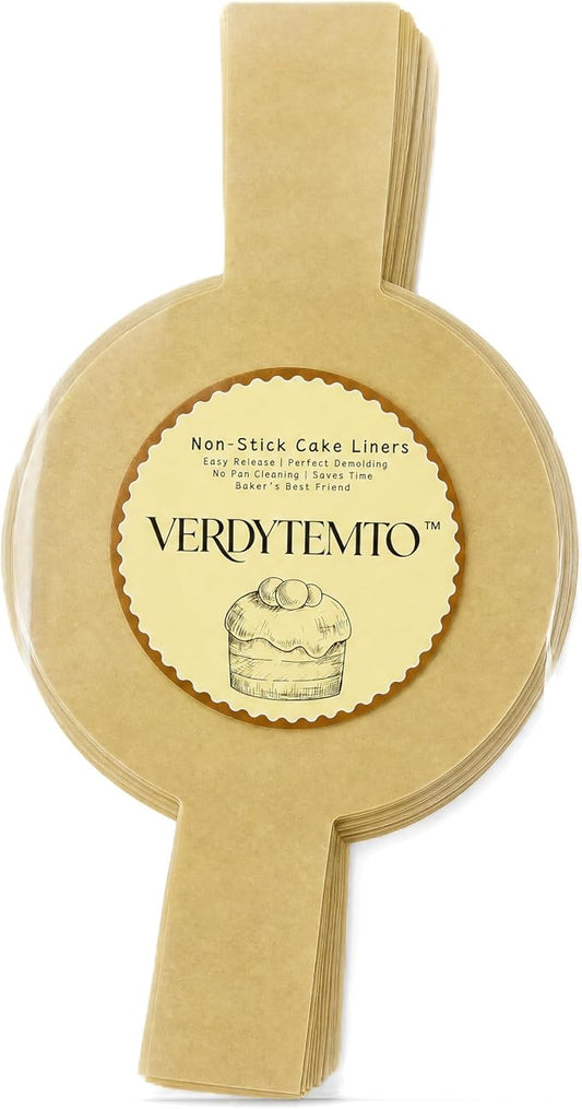 VERDYTEMO 8 Inch Cake Liners 100 Pcs - Non-Stick Parchment Baking Sheets with Easy Lift Tabs, Greaseproof Round Pan Liners for Oven, Air Fryer, Springform Pan & Pie