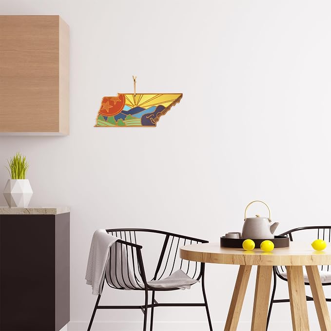 Totally Bamboo Tennessee State Shaped Cutting Board, Summer Stokes Art | State charcuterie board with colorful hand-drawn landscape art. Smooth reverse side for food prep. Hang tie for wall display.
