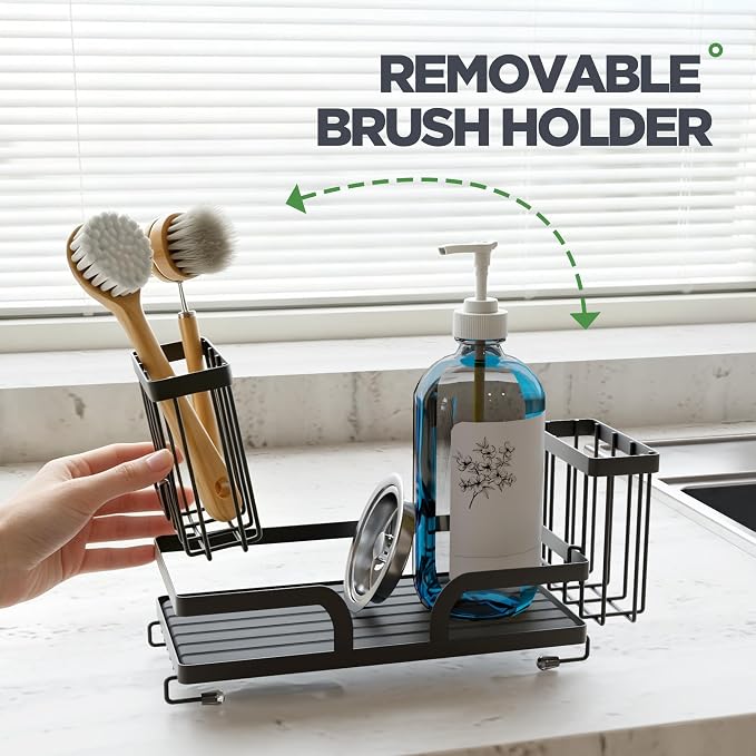 Sponge Holder for Kitchen Sink Caddy with Stone Drying Tray 1 PCS | No Draining Needed, Removable Brush Holder，Sink Caddy Organizer,Countertop Storage, Bathroom, Home Decor Accessories