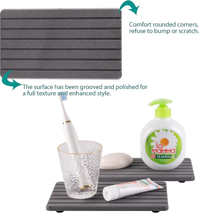 NiuYichee 2 PCS Water Absorbent diatomite Coasters, 9.5" x 5.5" Water Absorbing Stone Tray for Sink, Stone Drying mat for Kitchen Counter, Stone soap Tray Used for Hand Soaps & toiletries & Plants