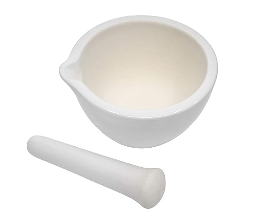 Eisco Porcelain Mortar and Pestle Set, Kitchen & Lab, Unglazed, 9 Oz, White | Lab & Home Use, Pouring Spout, Small-Batch Prep, Grinds Herbs, Spices, Powders & Pills, Chip & Crack Resistant, Herb Grinder