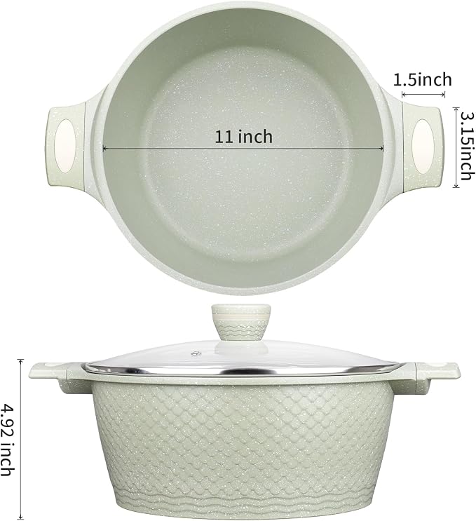 Nonstick Stock Pot with Lid 6.6QT, Large Soup Pot & Pasta Pot - Healthy Non-Toxic Granite Coating 100% PFOA/PFAS Free-Induction Compatible All Stoves - Cool-Touch Handles