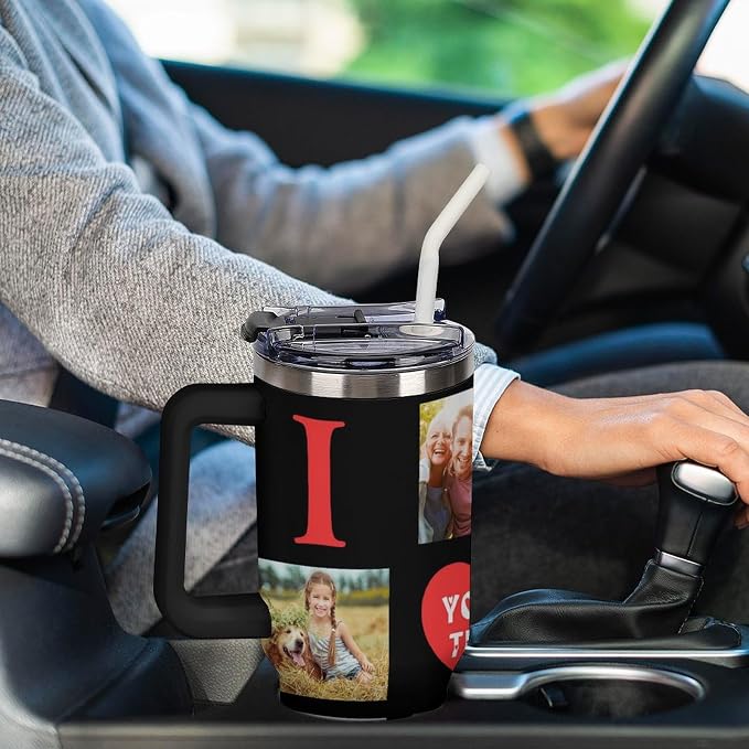 Personalized Tumbler Custom Vacuum Insulated Travel Mug Customizable Coffee Cup with Your Photos and Text Christmas Birthday Gift (40oz Design 1)