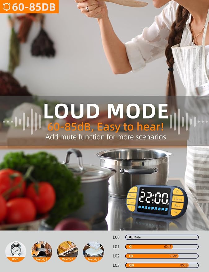 Digital Kitchen Visual Timer: 3.6'' Large LED Display, Magnetic, 3 Brightness, 4 Alarms and Volume, Memory Function, Countdown Count up for Cooking, Classroom, Home Gym, AAA Battery Included