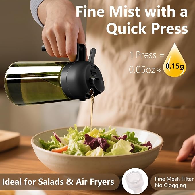 SWEET VIEW 2PCS Olive Oil Dispenser and Oil Sprayer | 16oz/470ml Glass Light-Proof Oil Pourer for Kitchen Air Fryer, Cooking, Salad, and BBQ, with Stickers
