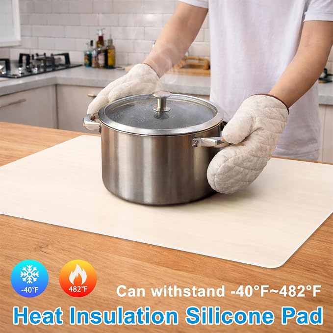 Silicone Mat for Kitchen Counter, 27.5" x 16.5" x 0.08", Translucent | Heat Resistant, Nonslip, Multipurpose Countertop Protector, Shipped Rolled Up