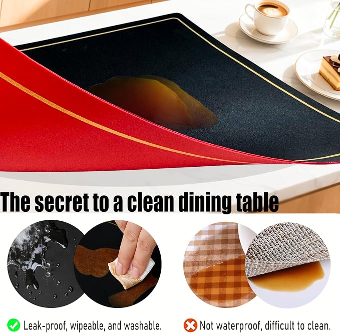 Faux Leather Placemats Set of 4, 11.8"x17.7", Black & Red | Reversible Table Mats, Waterproof, Stain & Heat Resistant, Easy Clean for Dining, Gatherings, Outdoor