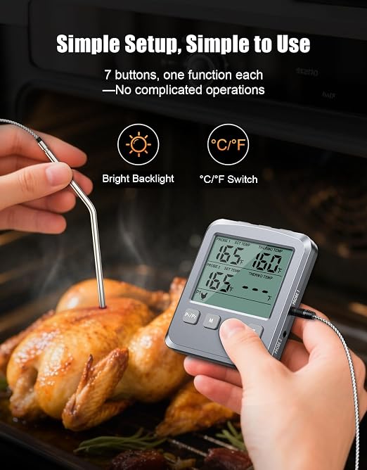 Dual Probe Meat Thermometer Digital for Cooking, Grilling & Smoking | Large LCD Backlight & Alarm, Kitchen Food Grill Thermometer, Smoker Accessories for BBQ Oven Oil Fry, Gifts for Men Dad
