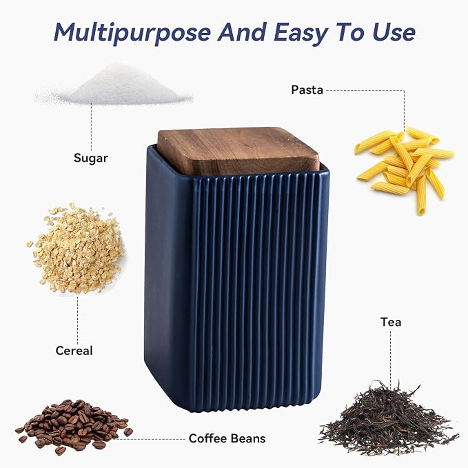 Ceramic Storage Jars Modern Airtight Coffee Canisters With Lid (Blue,Large size,17cm*10cm)