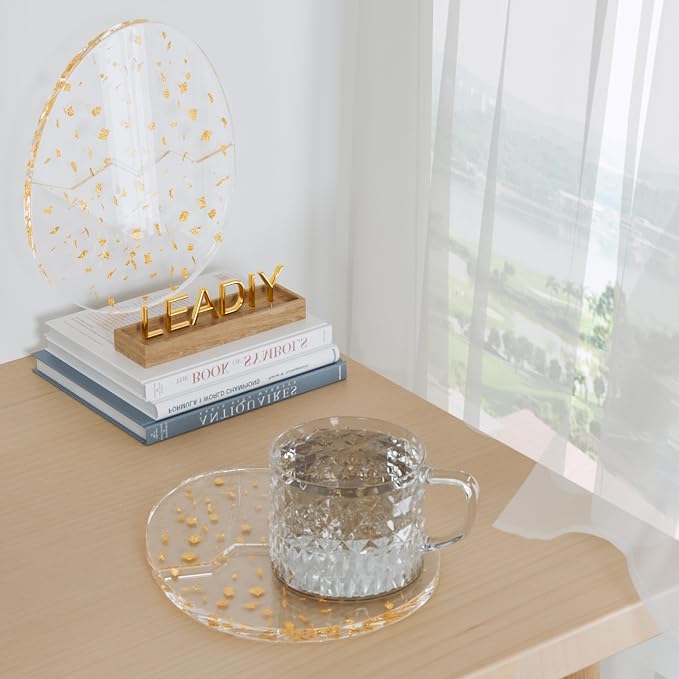 Acrylic Coaster Decorative Plates,Office Desk Accessories, Clear Dinosaur Egg Shape Coffee Cup Decor, Perfect for Tabletop Protection and Display.