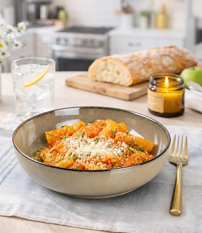 GBhome 8.75'' Large Ceramic Pasta Bowls, 38oz Stoneware Pasta Serving Bowls Set of 4 for Kitchen, Wide Bowls for Fruit,Pasta,Salad,Oatmeal,Meal, Microwave Safe, Reactive Glaze