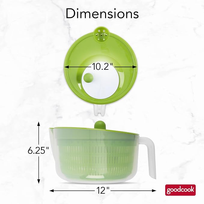 GoodCook Deluxe Salad Spinner - 6 Qt. Capacity, Easy Turn Knob, Built-In Pour Spout, Multi-Use Basket, Durable and Dishwasher-Safe, Large Capacity, Green