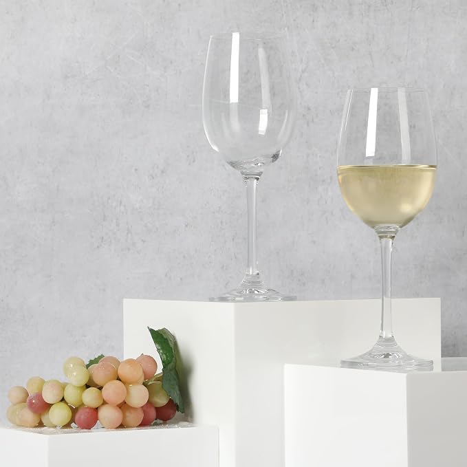 Martha Stewart Vivica 4-Pack White Wine Glass Set, 13 oz – Elegant Stemmed Wine Glasses for Entertaining, Durable Clear Glassware for Dining, Parties, or Everyday Use