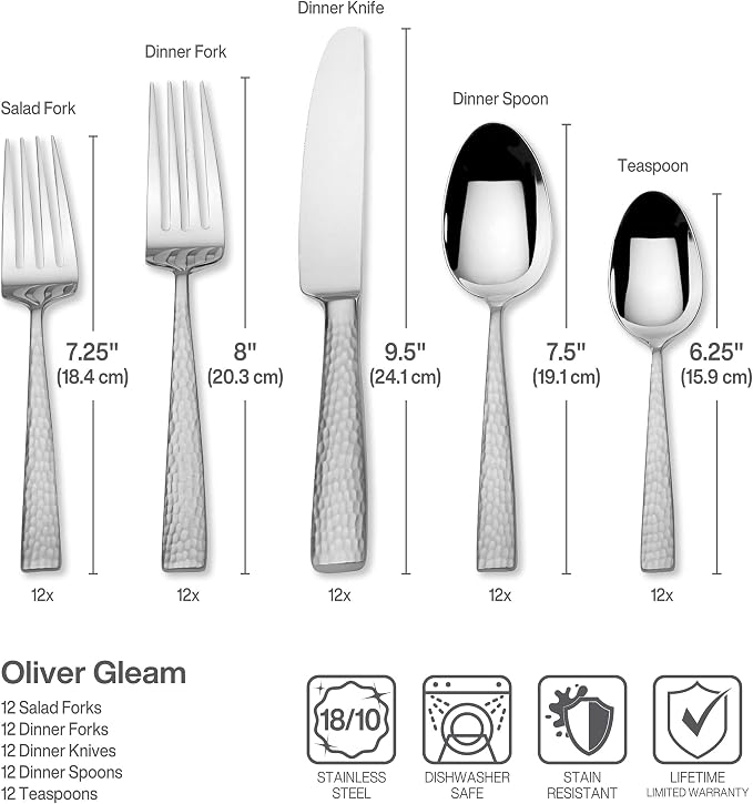 Mikasa, Oliver Gleam Flatware Service for 12, 65 Piece Set, 18/10 Stainless Steel, Silverware Set with Serving Utensils (Pack of 2)