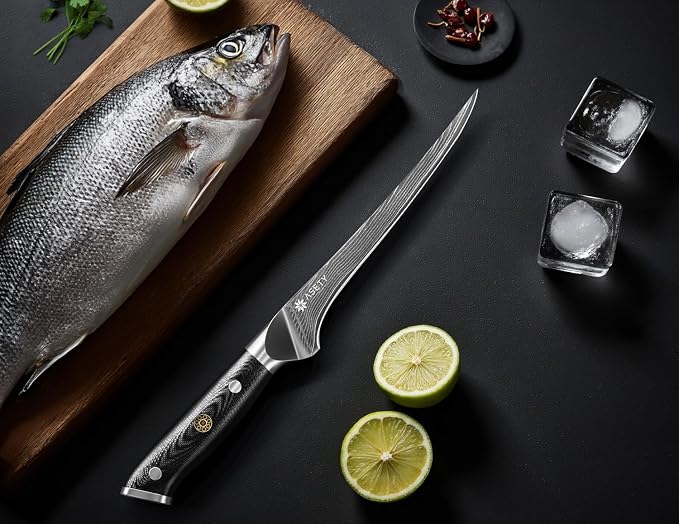 ASETY 7 Inch Damascus Fillet Boning knife for Fish & Meat, G10 Handle | Ultra-Sharp, Professional Japanese Boning Style with VG10 Steel Core, Full Tang Ergonomic Design, Elegant Box for Men
