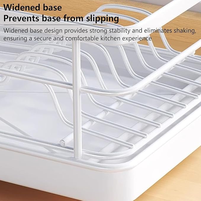 Dish Drying Rack for Kitchen Counter, Carbon Steel Sink Organizer with Drainboard & Cutlery Holder, Space-Saving Sturdy Metal Rack for Home Apartment (Red)