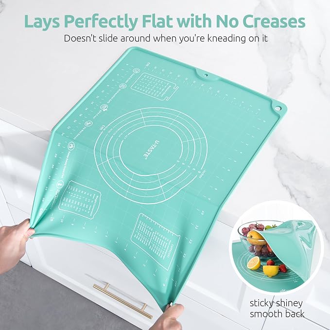 U-Taste Silicone Pastry Mat, Dough Rolling Baking Sheet, 16"x20", Aqua Sky | Food-Grade Liquid Silicone, Non-Stick Non-Slip, Baking Supplies for Pizza Cookie Pie Crust, Clear Measurement & Raised Edges
