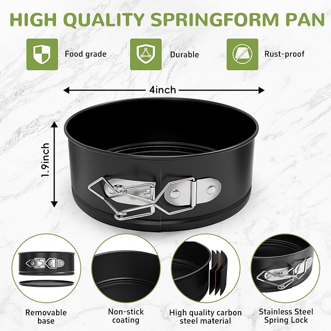 ZeroPone 4 Inch Mini Springform Pan for Mini Cheesecake Pizza | Non-stick Cheesecake Pan with Removable Bottom Small Cake Mold withstands up to 450°F
