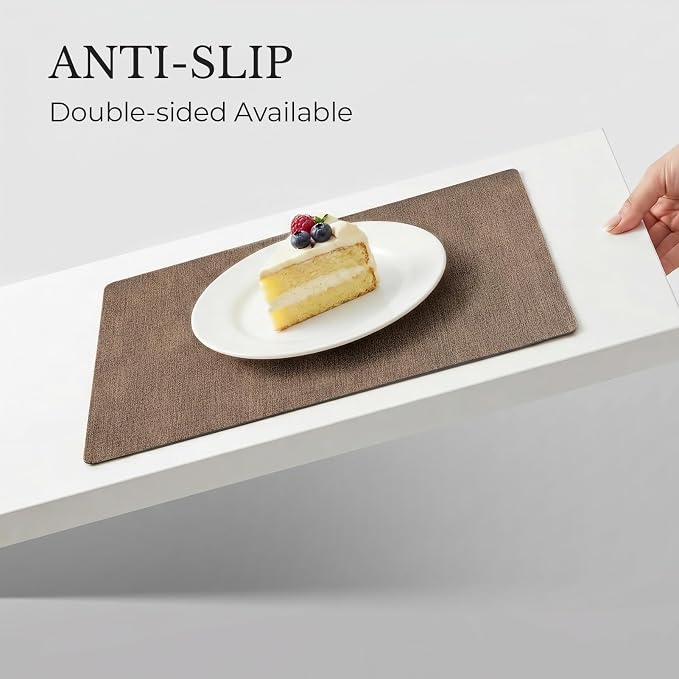 Romanstile Vinyl Placemats Set of 6, Reversible Faux Leather Heat Resistant Wipeable Table Mats, Waterproof Washable Non-Slip Table Placemats for Dining/Kitchen/Party/Outdoor (Grey Brown, 12" x 17")