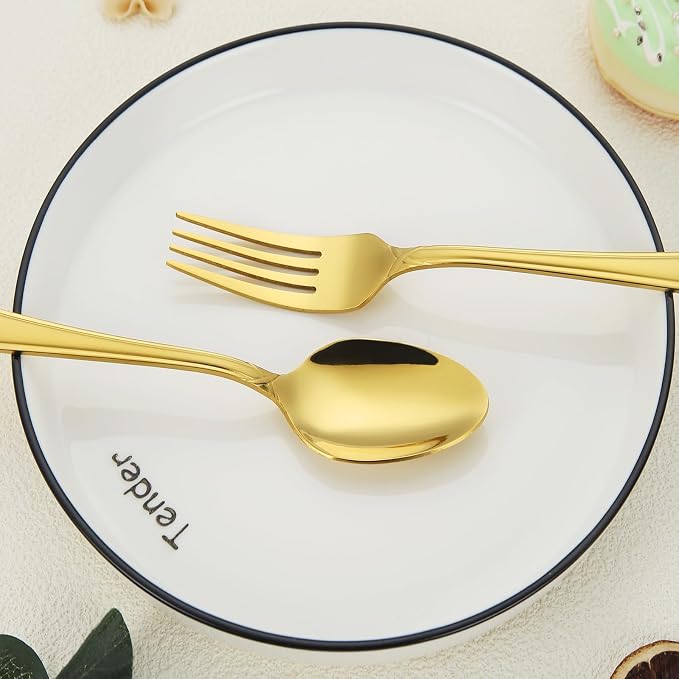 30-Piece Gold Silverware Set, Stainless Steel Flatware Set Cutlery Set include Knives, Forks and Spoons Service for 6, Mirror Polished