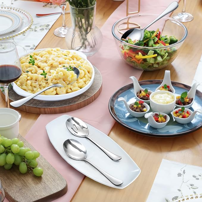 Hiware 8-Piece Serving Set - Includes 4 Spoons and 4 Slotted Spoons, 18/8 Stainless Steel Buffet Utensils - Mirror Polished, Dishwasher Safe, 8.6-Inch