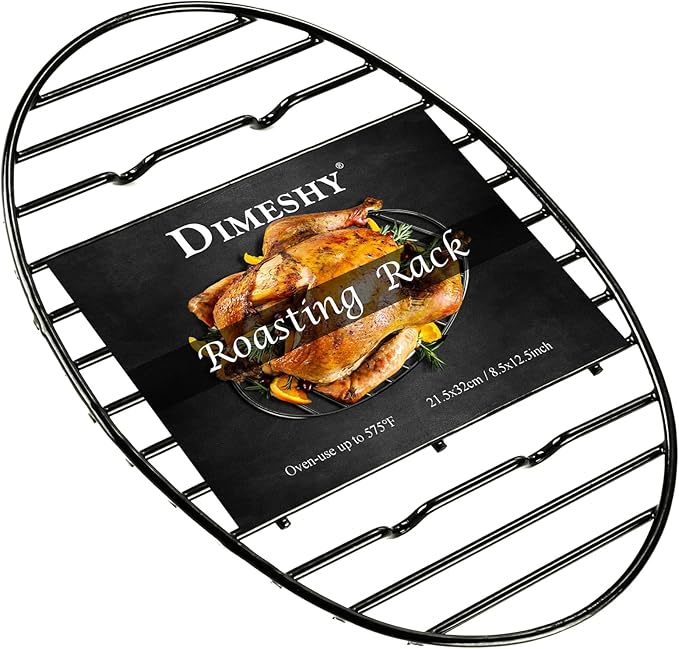 Roasting Rack Enamel 12.5"*8.5"Fits 15In Roasting Pan,Dishwasher Safe,Black | Enamel Finished Roasting Rack Features Stable Integrated Feet,Dishwashable Ideal for Cooking,Basting,Cooling by DIMESHY