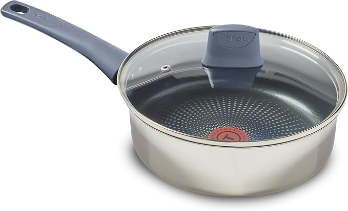 T-fal Essentials Sauce Pan with Lid, 3.5 Qt, Nonstick, Induction Compatible | Stainless steel with ProGlide nonstick coating, Oven safe to 350 F, Interior measuring marks, Dishwasher safe, Glass lid