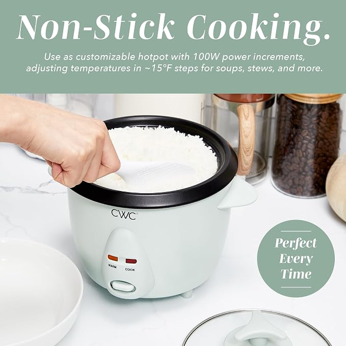 COOK WITH COLOR 6 Cup Rice Cooker 300W - Effortless Cooking and Perfectly, Cooks 3 Cups of Raw Rice for 6 Cups of Cooked Rice, Sage