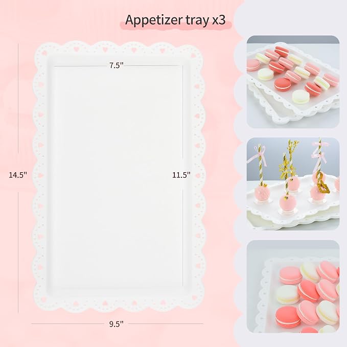 Pack of 11 NWK Cake Stand Set of Cupcake Stand, Tray & Table Cloth (White) | Includes 3 x 2-Tier & 3 x 3-Tier Cupcake Stands, 4 Appetizer Trays, Plus 1 Tablecloth. Ideal for Parties