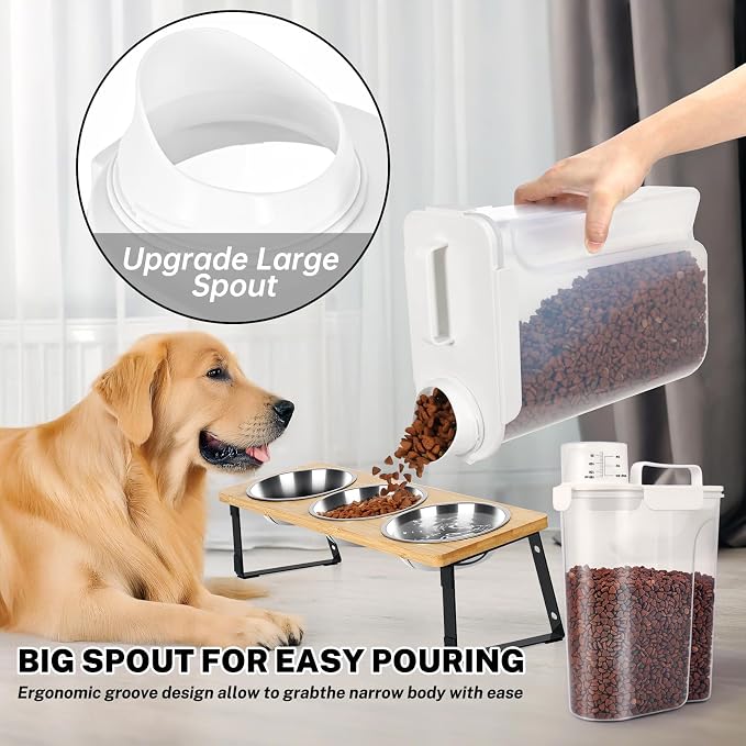 Dog Cat Food Storage Container with Cup (White, 5+10L) | Pet Food Pourable Container Airtight with Large Spout, BPA-Free Plastic Food Dispenser for Pet Food, Bird Seed, Rice, Flour
