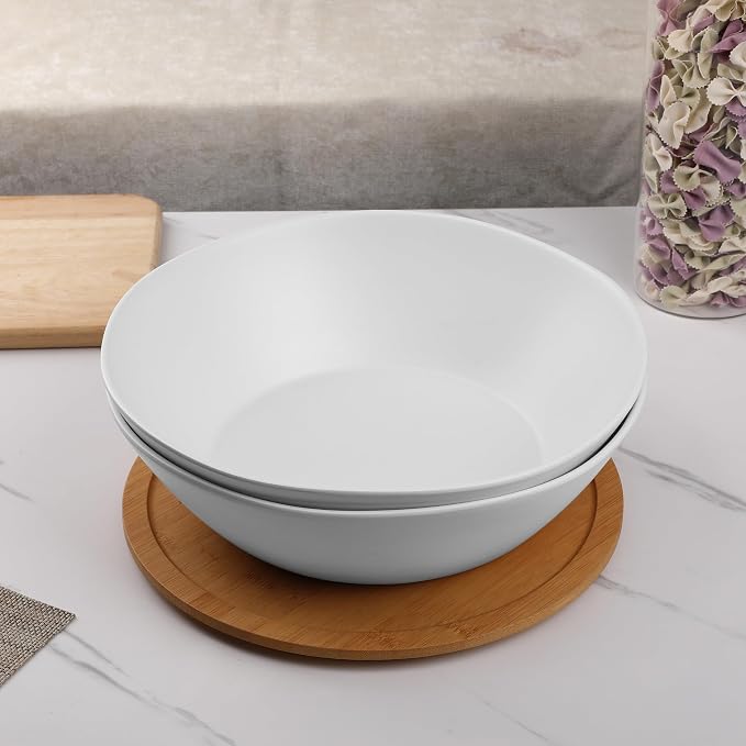 Melamine Serving Bowl, 2 Pack 12 inch Fruit Salad Bowls, 130 Oz Pasta Bowls Set of 2, Large White Serving Dishe/Mixing bowl for Entertaining, Break-Resistant Melamine Bowl
