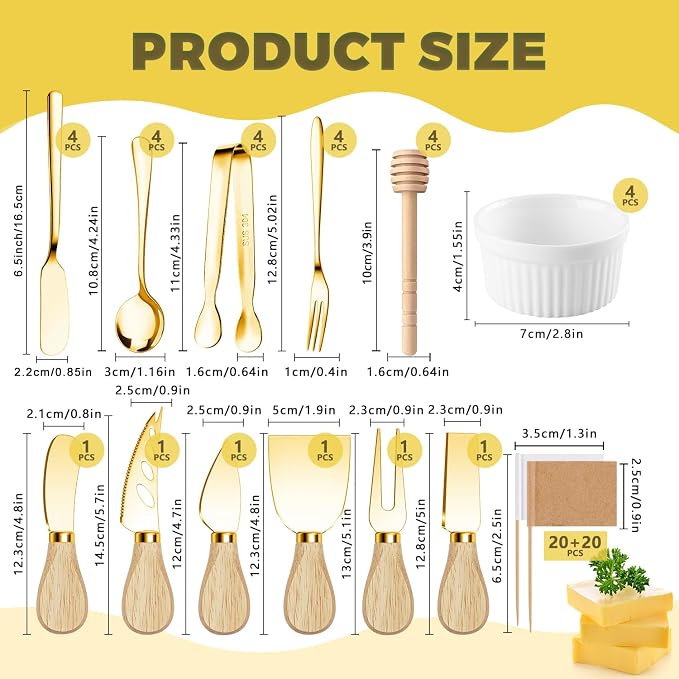 Charcuterie Boards Accessories Gold Charcuterie Utensils Cheese Butter Spreader Knife Set Small Serving Tongs Forks and Spoons Dipping Bowls Honey Dippers Toothpick Flags for Party Platter Making