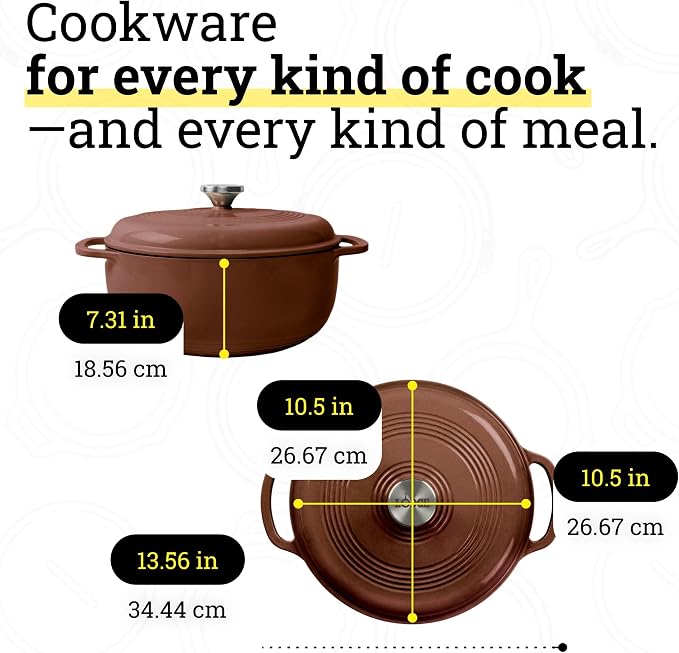 Lodge Essential Enamel Cast Iron Dutch Oven 6 Quarts - Perfect for Bread Baking, Braising, Marinating & Slow Cooking, Features Moisture-Sealing Lid & Dual Handles, Kitchen Essentials, Burnt Sienna