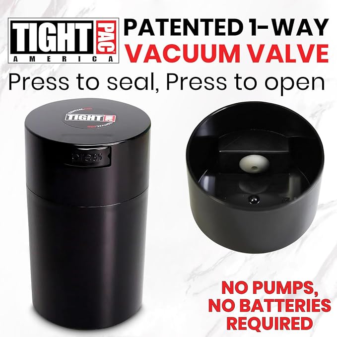 Tightvac 1 to 6 Ounce Airtight Container - Multi-use Storage Container for Herbs, Coffee and Dry Goods, Patented Vacuum Seal Airtight Containers, Black