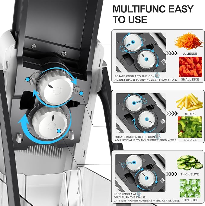 Safe Mandoline Potato Slicer Pro, Gen 4th with Container/Lid/Drain Basket | Safe Mandoline Slicer, Adjustable Thickness, food Slicer for Kitchen, Vegetable Veggie Chopper Cutter For Potato Onion Fruit