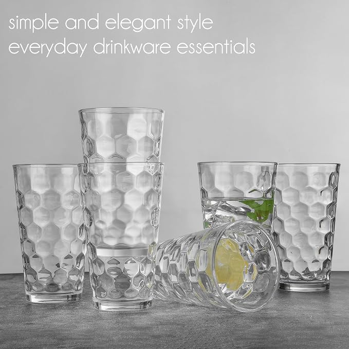 ALINK 16 oz Drinking Glasses, Set of 6 Highball Glass Cups Bar Glasses, Clear Heavy Base Stemmed Water Glasses for Beer, Iced Coffee Cups, Cocktail Glasses, Wine, Iced Tea, Dishwasher Safe