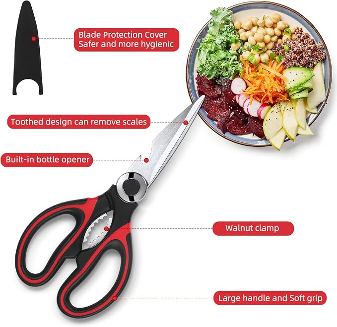 Heavy Duty Kitchen Scissors 2-Pack, Ultra Sharp Stainless Steel Meat Shears for Spatchcocking Chicken, Poultry, Fish & Herbs, Dishwasher Safe Multi-purpose Cooking Scissors with Ergonomic Comfort Grip