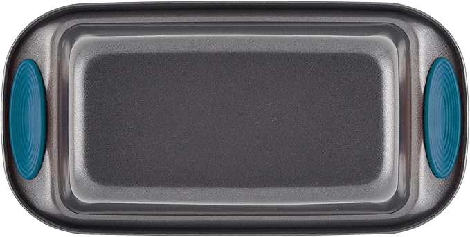 Rachael Ray Yum-o! Bakeware Oven Lovin' Nonstick Loaf Pan, 9-Inch by 5-Inch Steel Pan, Gray with Marine Blue Handles