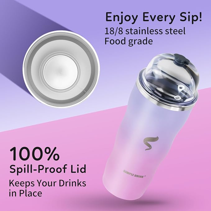 20 oz Insulated Tumbler, Straw and Flat Lids, Pink Purple | 18/8 stainless steel, double-wall vacuum insulation, BPA-free materials, reusable straw, for everyday hot and cold drinks.