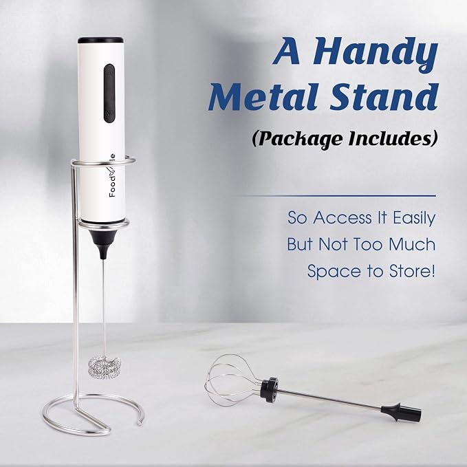 MF05 Rechargeable Milk Frother USB Charging Handheld Foam Maker with Stainless Balloon Whisk for Cappuccino, Latte, Bulletproof Coffee, Keto Diet, Protein Powder, Matcha (White)