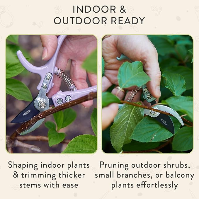 Modern Sprout Bypass Hand Pruners - Scissors - Gardening Tools - Chartreuse | Lightweight Pruning Tool W/ Easy-Lock - Sharp Bypass Carbon Steel Blade - Rust-Resistant - Reusable Holster for Storage