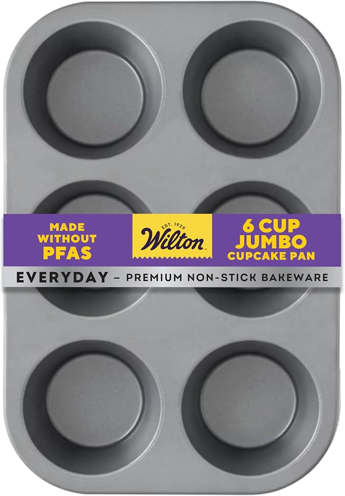 Wilton Everyday Non-Stick Jumbo Muffin Pan, Made Without PFAS, 6-Cup | Non-Stick Steel, Dishwasher Safe & Made without PFAS, Easy Release, Perfect for Jumbo Muffins & Oversized Cupcakes