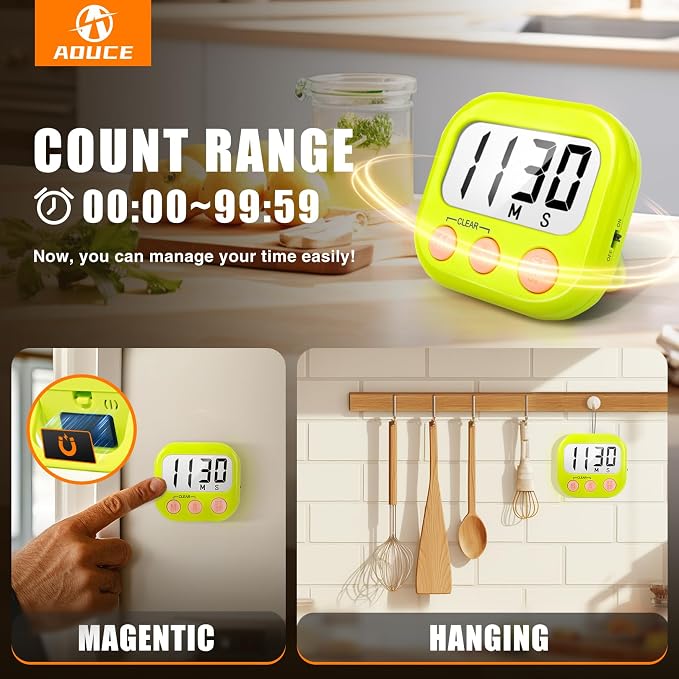 2 Pack Kitchen Timers Loud Ring Digital Timers for Cooking Magnetic Green