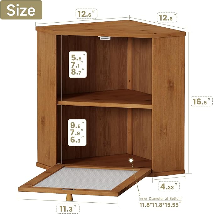Bread Box for Kitchen Corner Countertop,Large Bread Basket (Brown, X-Large) | Double Layer Bamboo Bread Storage Container for Kitchen Countertop,Height Adjustable