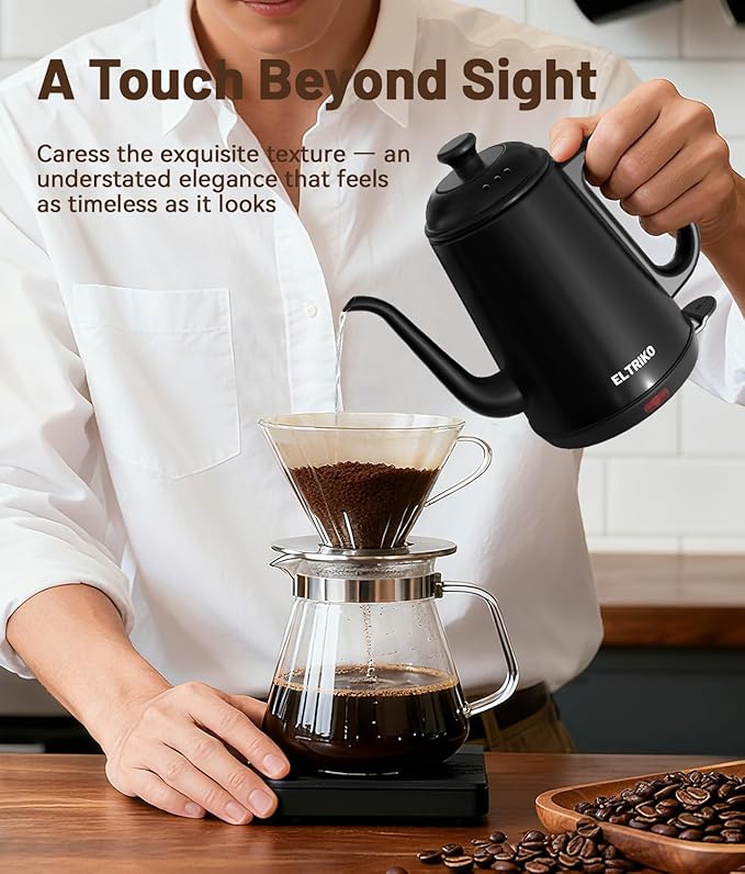 1L Gooseneck Electric Kettle for Pour Over Coffee & Tea | 1000W Fast Heating, Food-Grade Stainless Steel, Auto Shut-Off & Boil-Dry Protection, BPA-Free, Black