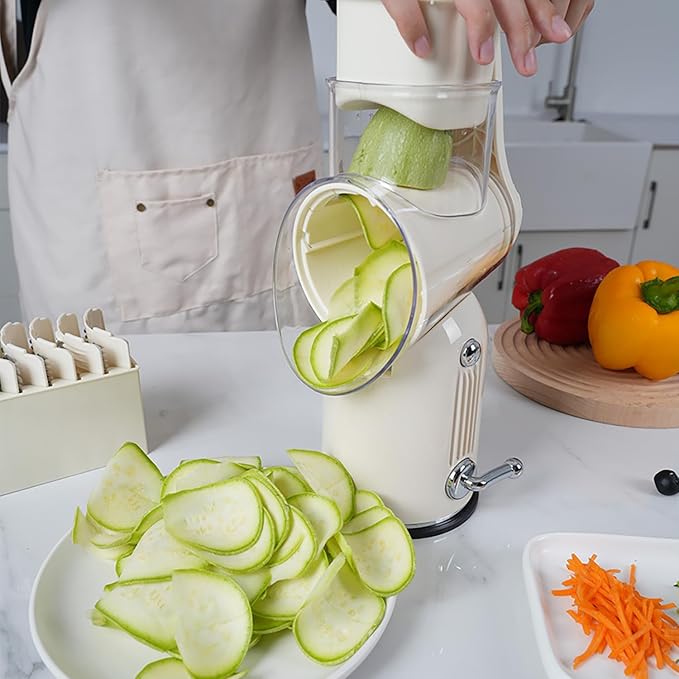 Rotary Cheese Grater with Handle, Vegetable Chopper Quick Chop Blades, Compact Design for Home and Professional Kitchens Meal Prep Tool, Kitchen Gadget 5-in-1 with Blade Storage Box (Light Green)