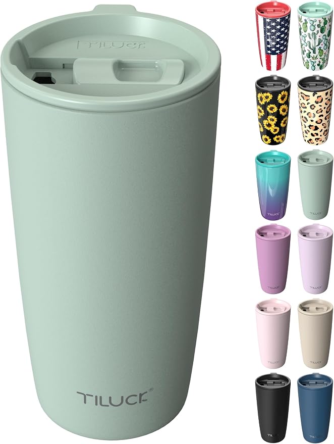 TILUCK 20 oz Insulated Coffee Tumbler with BPA-Free Lid | Travel Coffee Mug, Dishwasher Safe, Cup Holder Friendly, Double-Wall Vacuum Insulation for Hot & Cold Drinks,Matte MintGreen