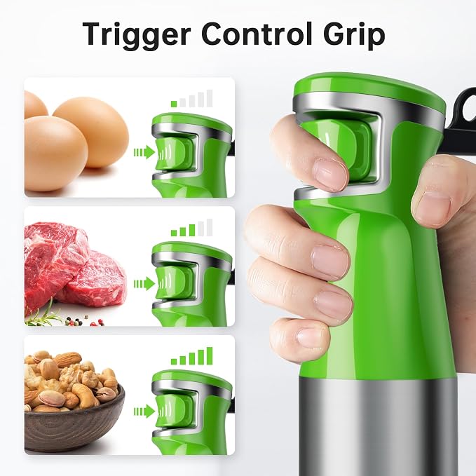 Turelar Immersion Blender Handheld Corded Hand Blenders Set 1100W, Trigger Variable Speed 5 in 1 Stick Emulsifier with Chopper, Whisk and Frother for Soup, Baby Food and Smoothies, Apple Green
