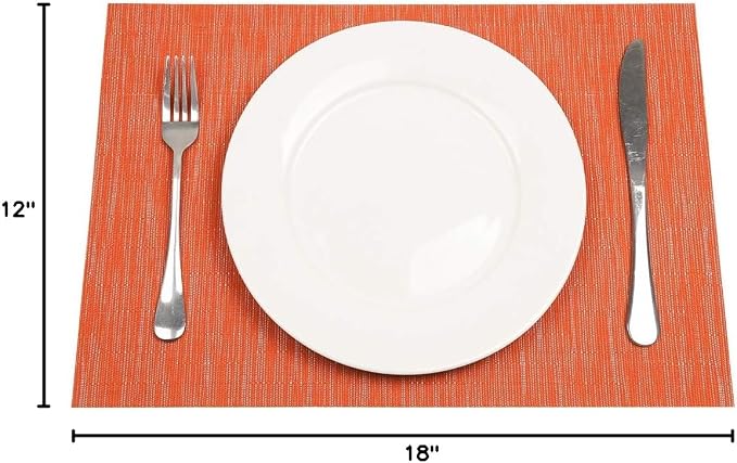 SHACOS Placemats Set of 8 Woven Vinyl Place Mats for Dining Table Wipe Clean Heat Resistant Washable Kitchen Table Mats (8, Orange)