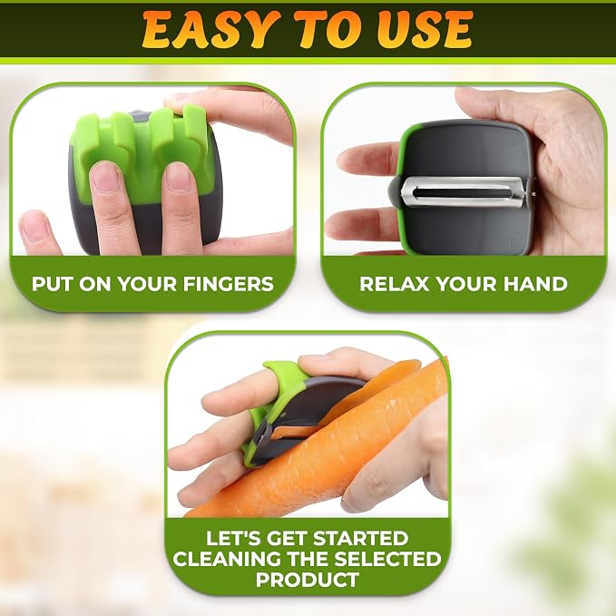 2 Pcs Finger Potato Peeler Set, Palm Peeler, Stainless Steel Blades | Finger Peeler for Vegetables with Sharp Double-Sided Blade, Silicone Palm-Fit Body, Non-Slip, Dishwasher Safe, for Veggies
